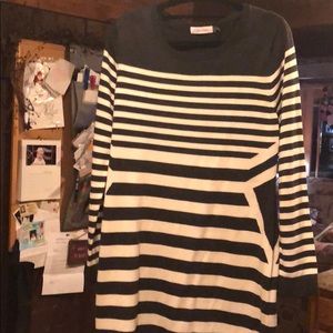 Grey and White Horizontal striped dress
